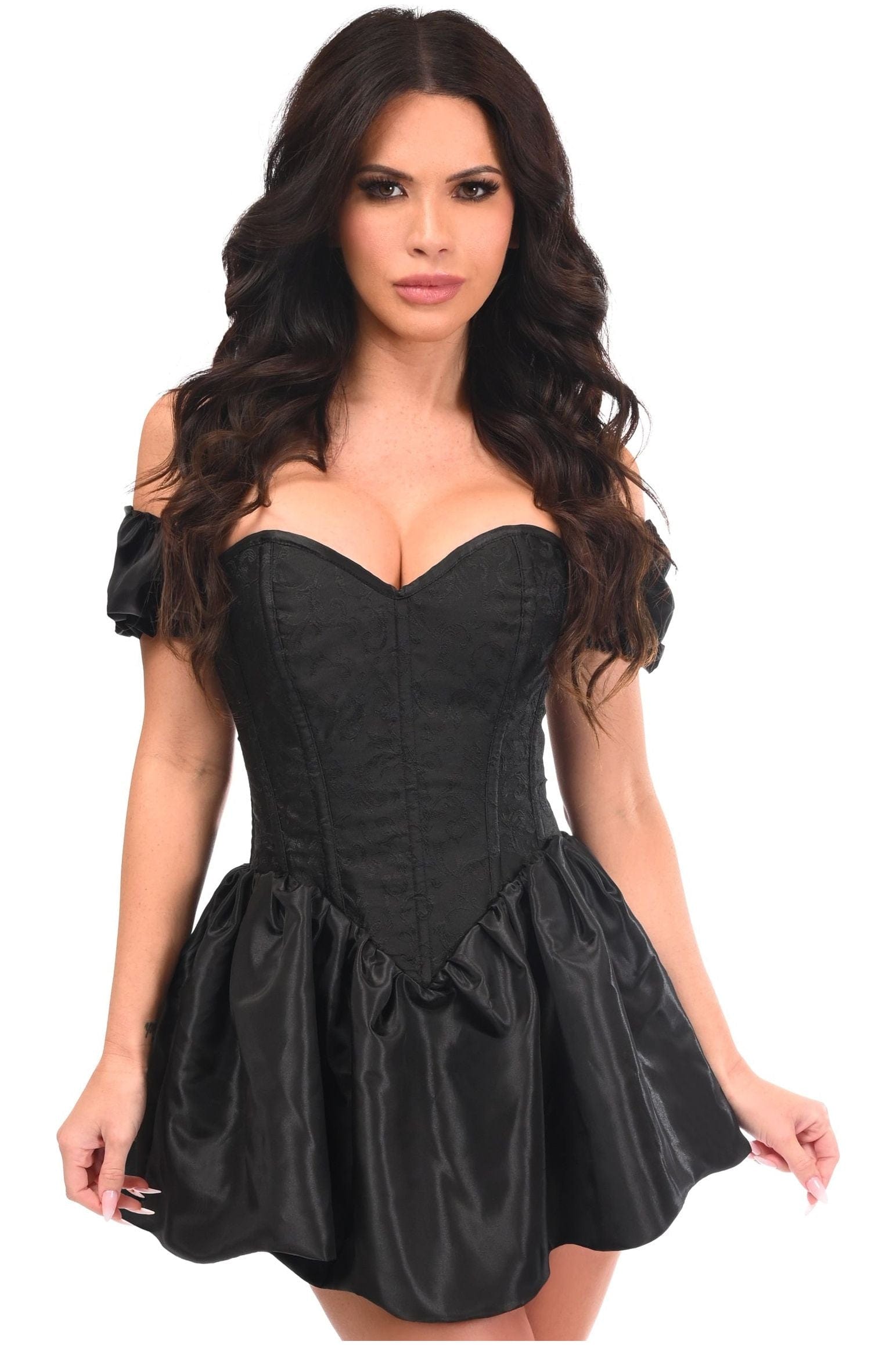 Daisy Corsets Top Drawer Steel Boned Black Brocade & Taffeta Corset Dress - Daisy Corsets