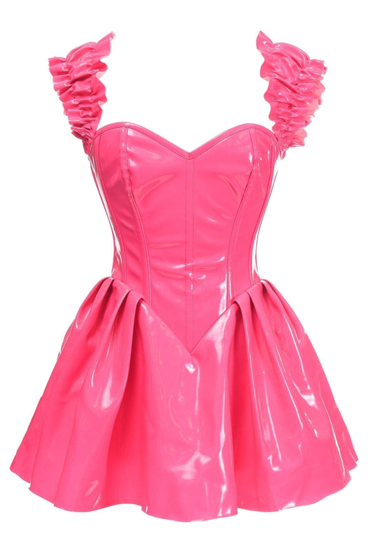 Daisy Corsets Top Drawer Steel Boned Hot Pink Patent PVC Vinyl Corset Dress - Daisy Corsets