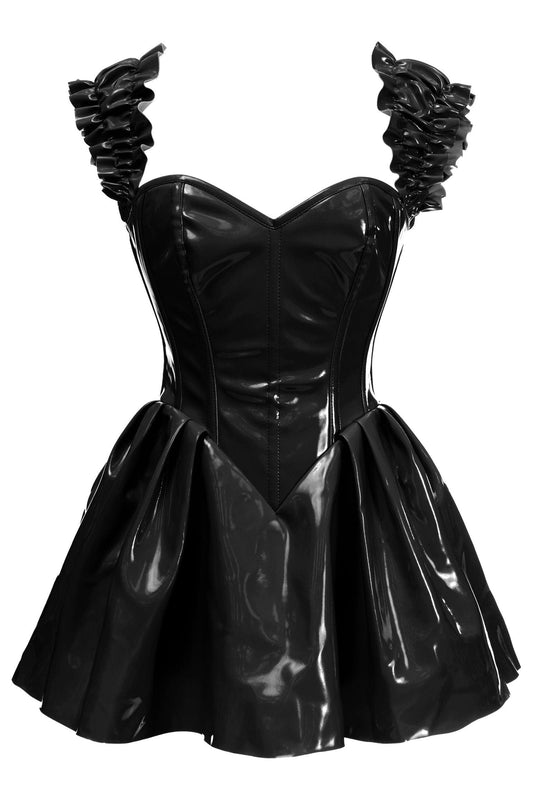 Daisy Corsets Top Drawer Steel Boned Black Patent PVC Vinyl Corset Dress - Daisy Corsets