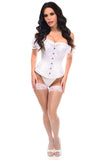Daisy Corsets Top Drawer Steel Boned White Satin Overbust Corset w/Sleeves - Daisy Corsets