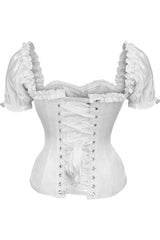 Daisy Corsets Top Drawer Steel Boned White Satin Overbust Corset w/Sleeves - Daisy Corsets