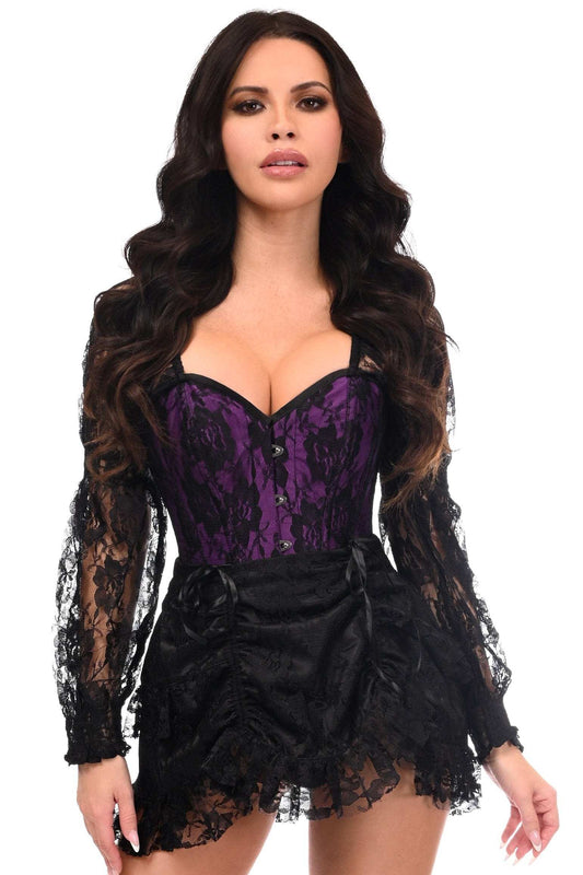 Daisy Corsets Top Drawer 2 PC Black/Purple Lace Steel Boned Corset & Skirt Set - Daisy Corsets - Flyclothing LLC