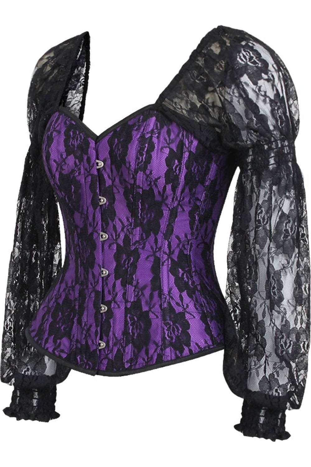 Daisy Corsets Top Drawer Purple w/Black Lace Steel Boned Long Sleeve Corset - Daisy Corsets - Flyclothing LLC
