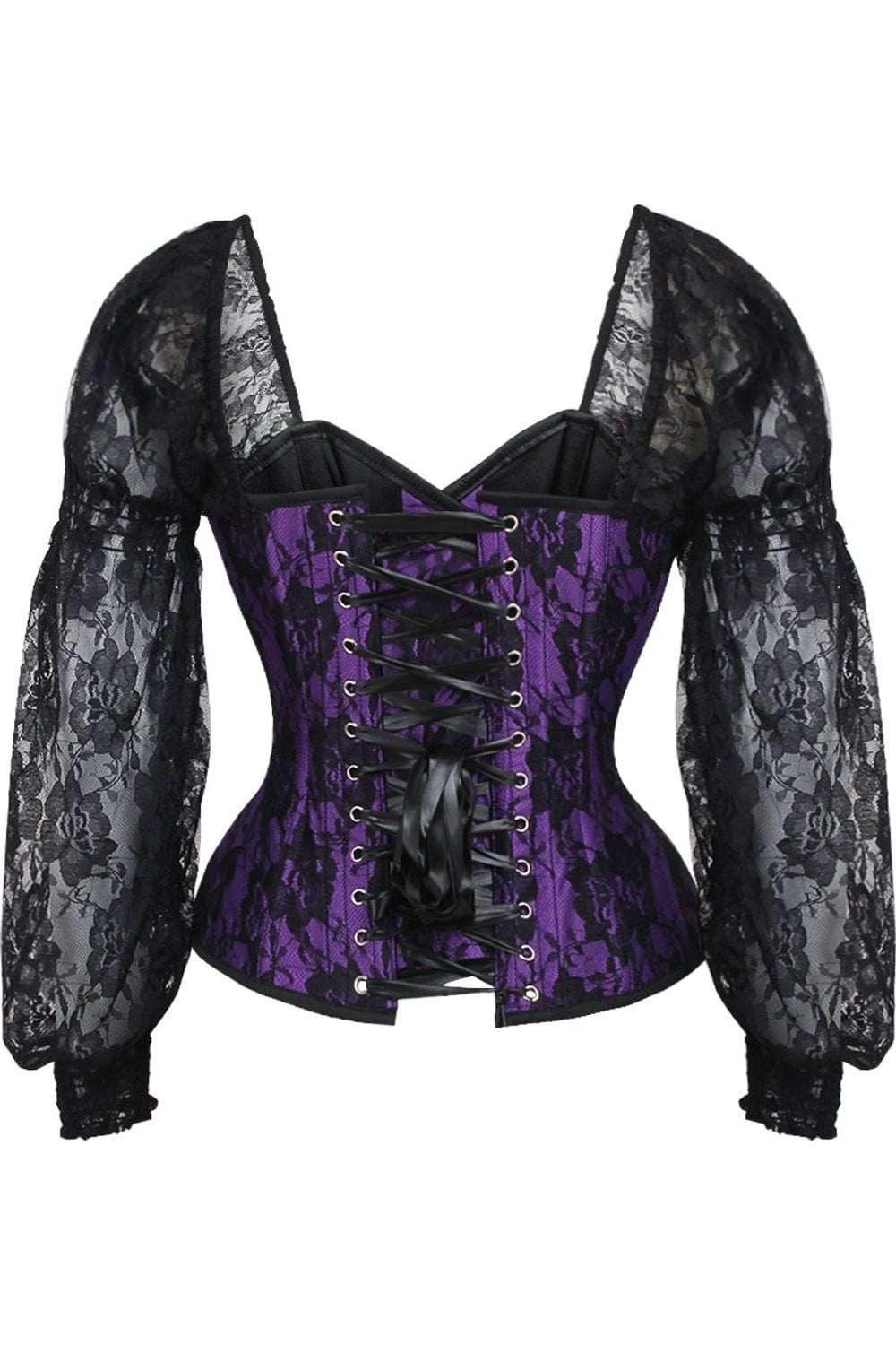 Daisy Corsets Top Drawer Purple w/Black Lace Steel Boned Long Sleeve Corset - Daisy Corsets