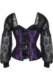Daisy Corsets Top Drawer Purple w/Black Lace Steel Boned Long Sleeve Corset - Daisy Corsets