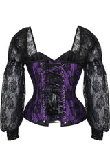 Daisy Corsets Top Drawer Purple w/Black Lace Steel Boned Long Sleeve Corset - Daisy Corsets