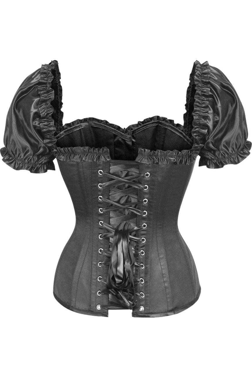Daisy Corsets Top Drawer Steel Boned Black Satin Overbust Corset w/Sleeves - Daisy Corsets - Flyclothing LLC