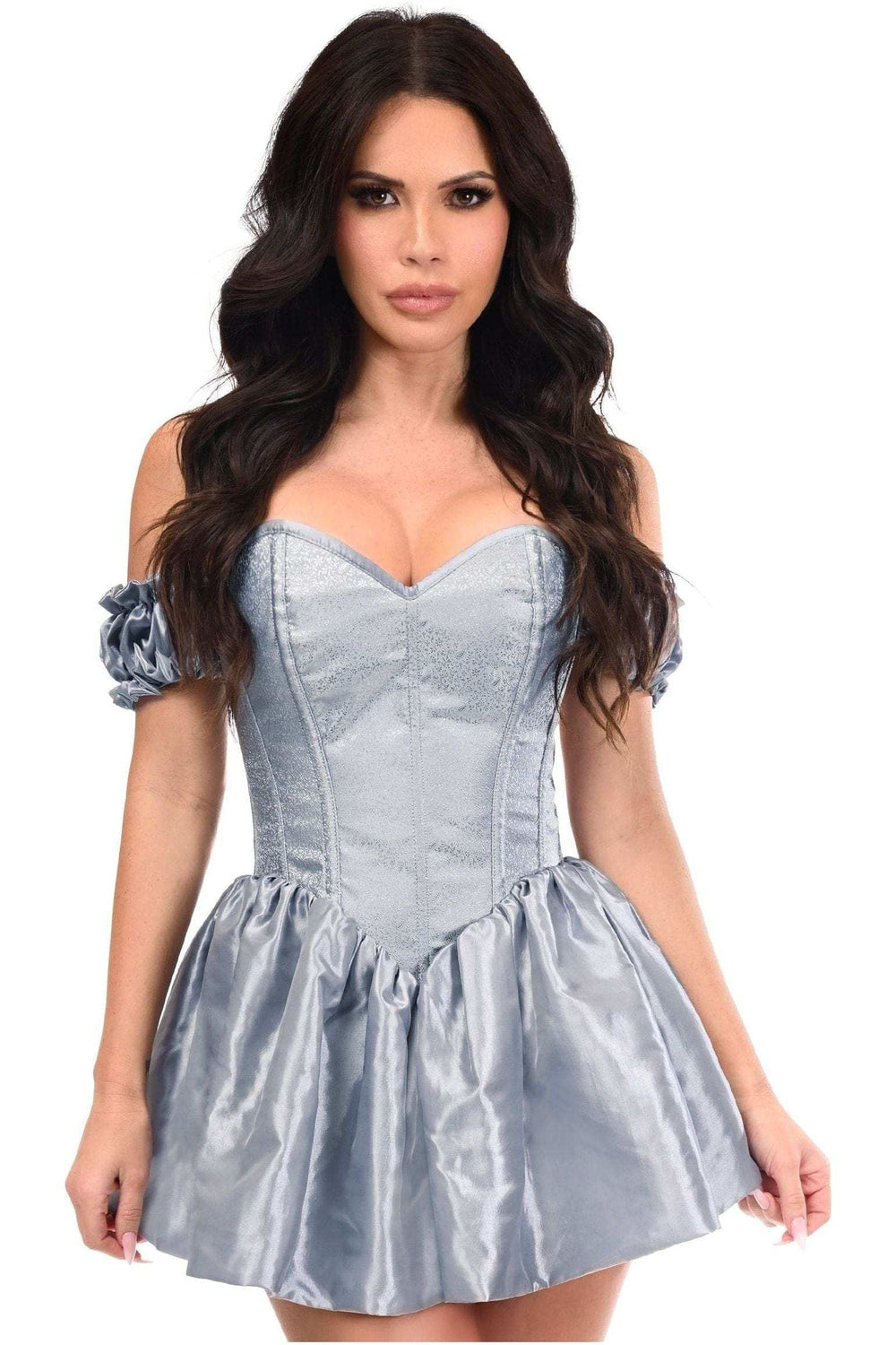 Daisy Corsets Top Drawer Steel Boned Dusty Blue Brocade & Taffeta Corset Dress - Daisy Corsets - Flyclothing LLC
