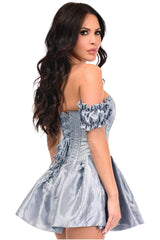Daisy Corsets Top Drawer Steel Boned Dusty Blue Brocade & Taffeta Corset Dress - Daisy Corsets