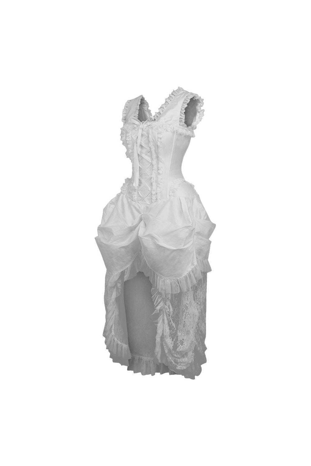 Daisy Corsets Top Drawer Steel Boned White Lace Victorian Bustle Corset Dress - Daisy Corsets - Flyclothing LLC