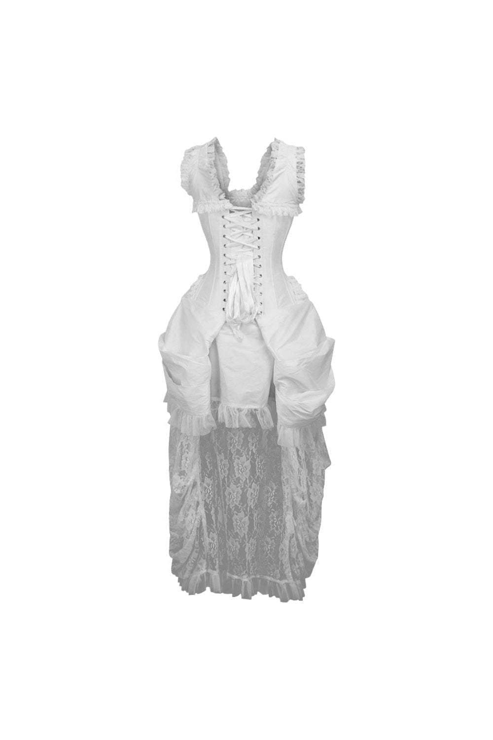 Daisy Corsets Top Drawer Steel Boned White Lace Victorian Bustle Corset Dress - Daisy Corsets - Flyclothing LLC