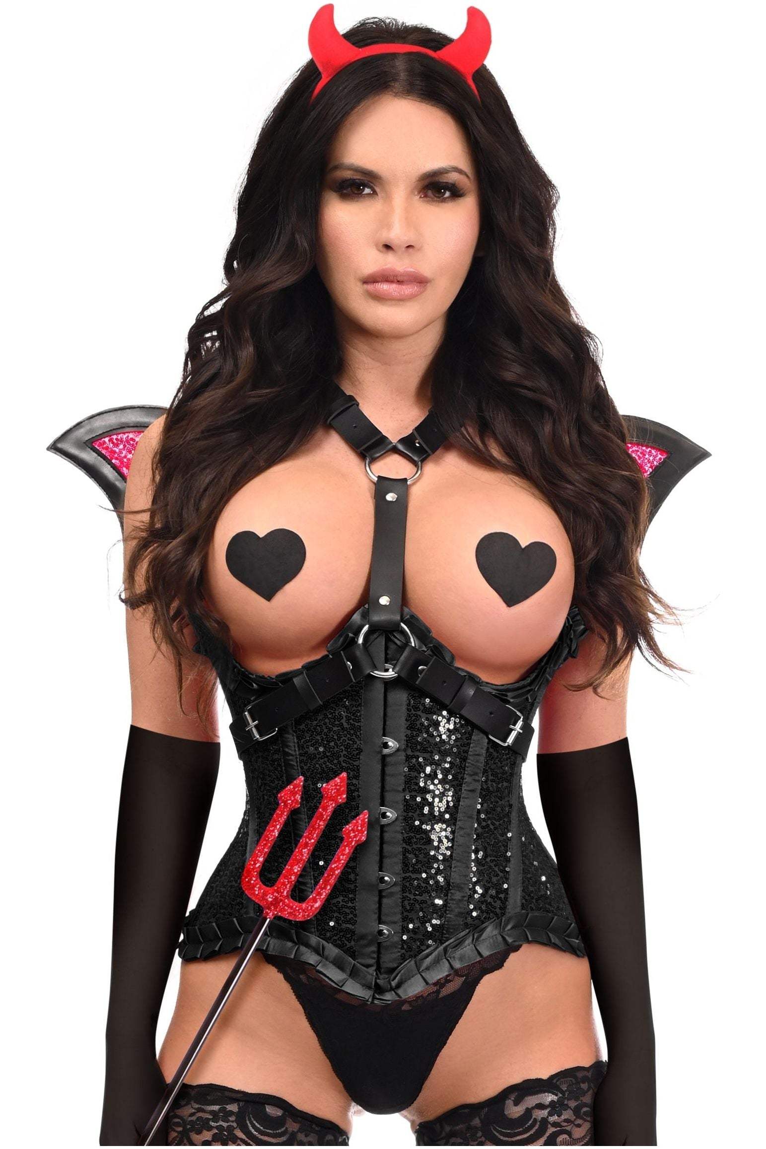 Daisy Corsets Top Drawer 5 PC Black Sequin Devil Harness Corset Costume - Daisy Corsets - Flyclothing LLC