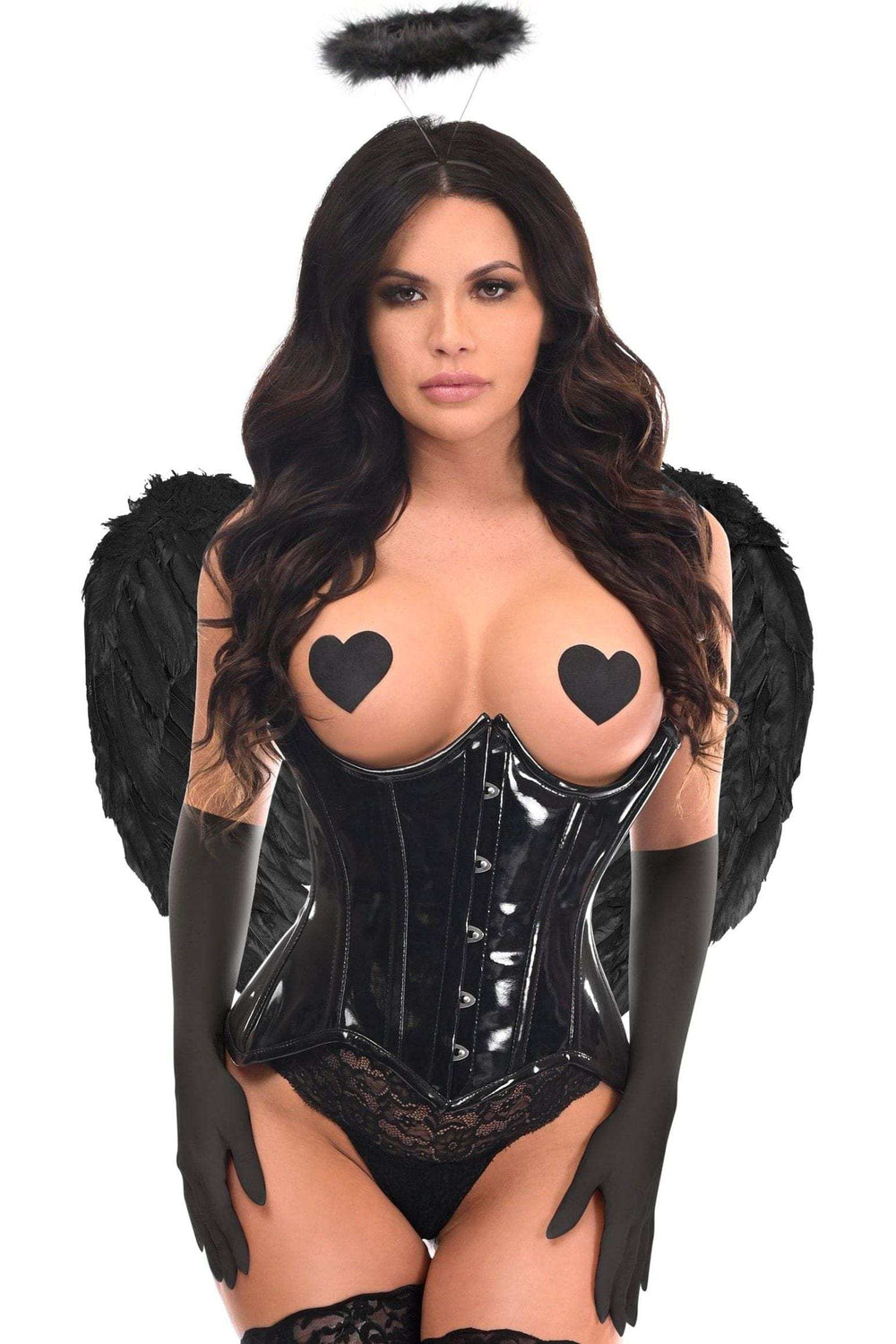 Daisy Corsets Top Drawer 4 PC Black Patent Dark Angel Corset Costume - Daisy Corsets - Flyclothing LLC