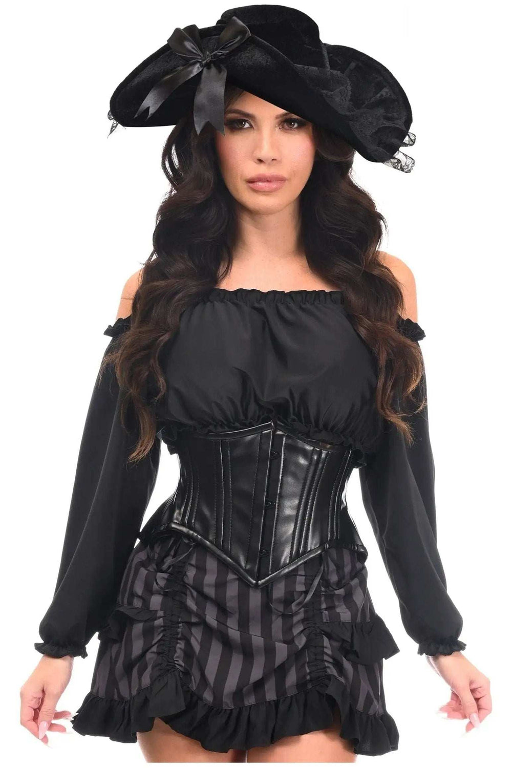 Daisy Corsets Top Drawer 4 PC Black/Grey Striped Premium Pirate Corset Costume - Daisy Corsets - Flyclothing LLC