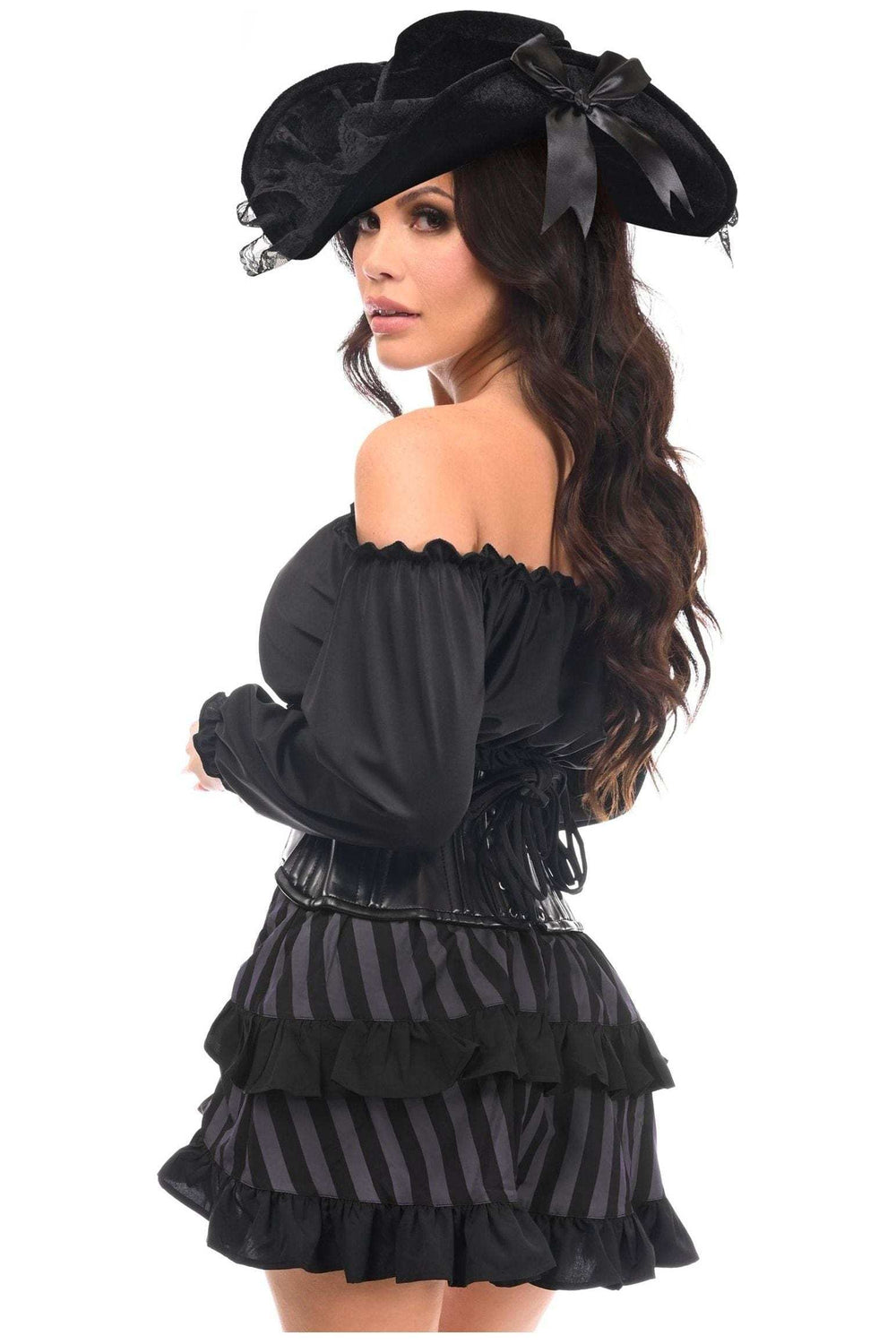 Daisy Corsets Top Drawer 4 PC Black/Grey Striped Premium Pirate Corset Costume - Daisy Corsets - Flyclothing LLC