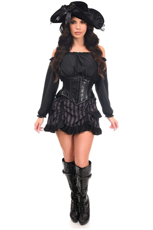 Daisy Corsets Top Drawer 4 PC Black/Grey Striped Premium Pirate Corset Costume - Daisy Corsets - Flyclothing LLC