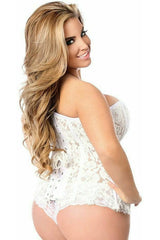 Daisy Corsets Top Drawer White Lace Steel Boned Corset w/Rhinestones - Daisy Corsets