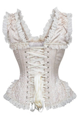 Daisy Corsets Top Drawer Ivory Brocade & Lace Steel Boned Corset w/Cap Sleeves - Daisy Corsets
