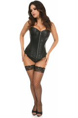 Top Drawer Black Faux Leather Steel Boned Overbust Corset