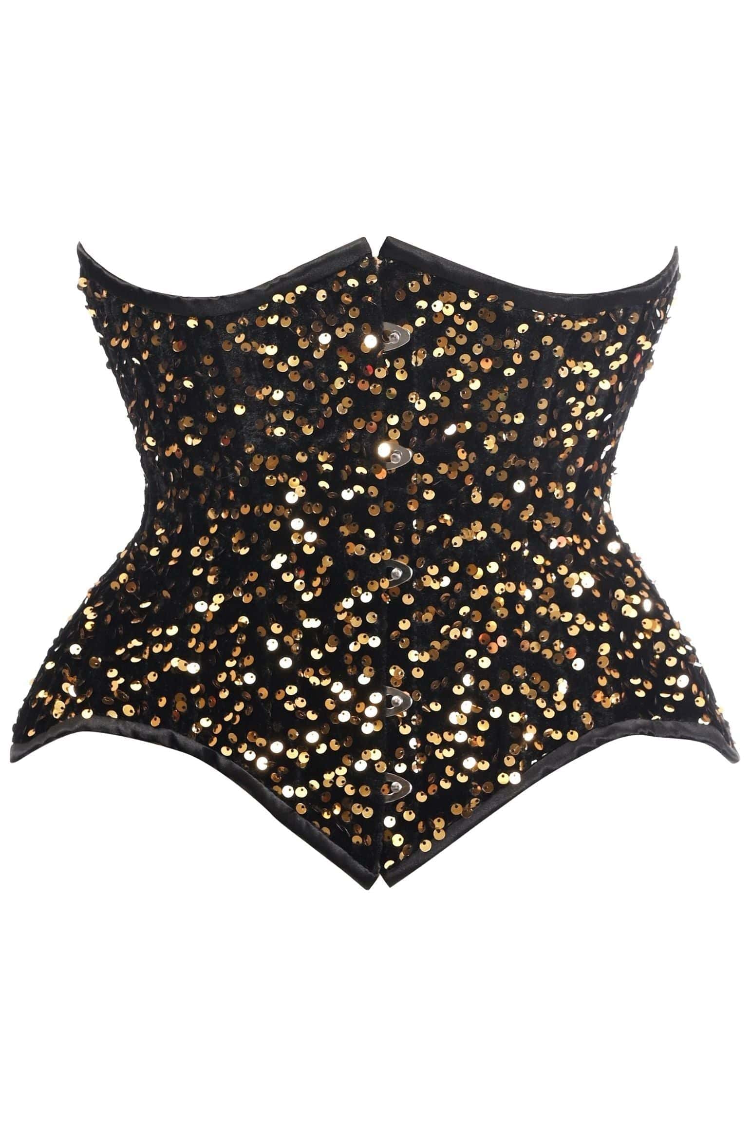 Daisy Corsets Top Drawer Black/Gold Sequin Steel Boned Underbust Cincher Corset - Daisy Corsets