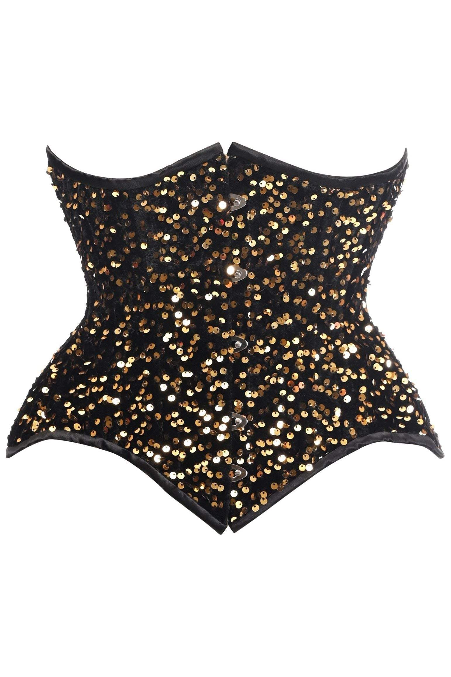 Daisy Corsets Top Drawer Black/Gold Sequin Steel Boned Underbust Cincher Corset - Daisy Corsets - Flyclothing LLC