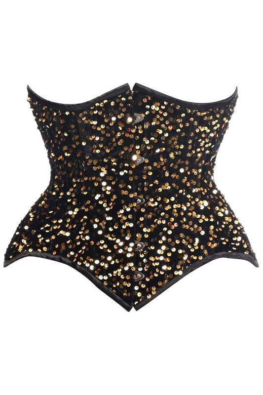 Daisy Corsets Top Drawer Black/Gold Sequin Steel Boned Underbust Cincher Corset - Daisy Corsets