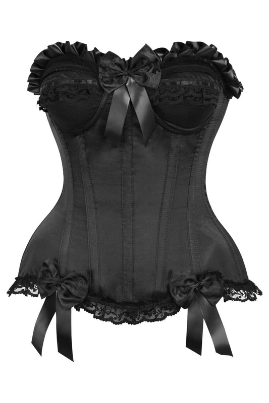 Daisy Corsets Top Drawer Black Satin Steel Boned Overbust Corset - Daisy Corsets