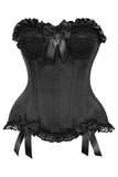 Daisy Corsets Top Drawer Black Satin Steel Boned Overbust Corset - Daisy Corsets