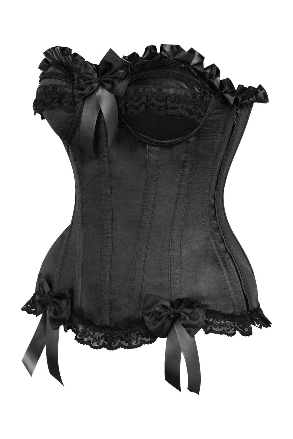 Daisy Corsets Top Drawer Black Satin Steel Boned Overbust Corset - Daisy Corsets - Flyclothing LLC