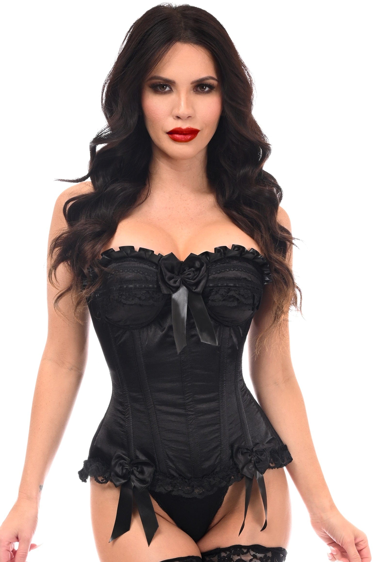Daisy Corsets Top Drawer Black Satin Steel Boned Overbust Corset - Daisy Corsets