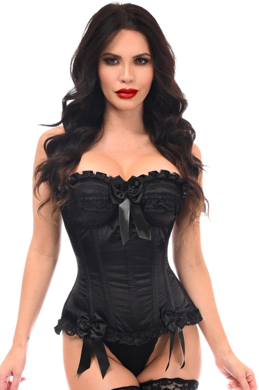 Daisy Corsets Top Drawer Black Satin Steel Boned Overbust Corset - Daisy Corsets