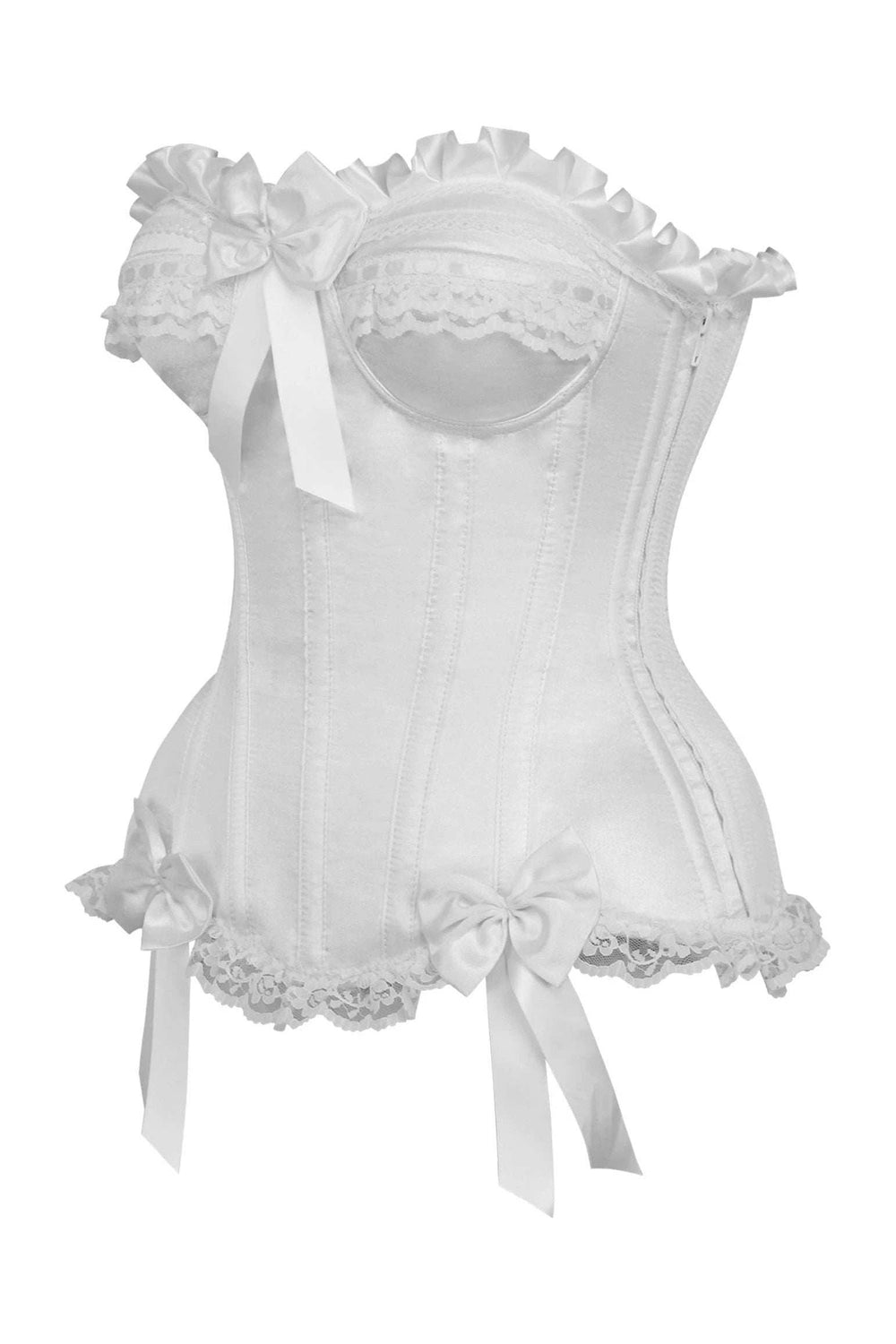Daisy Corsets Top Drawer White Satin Steel Boned Burlesque Corset - Daisy Corsets - Flyclothing LLC