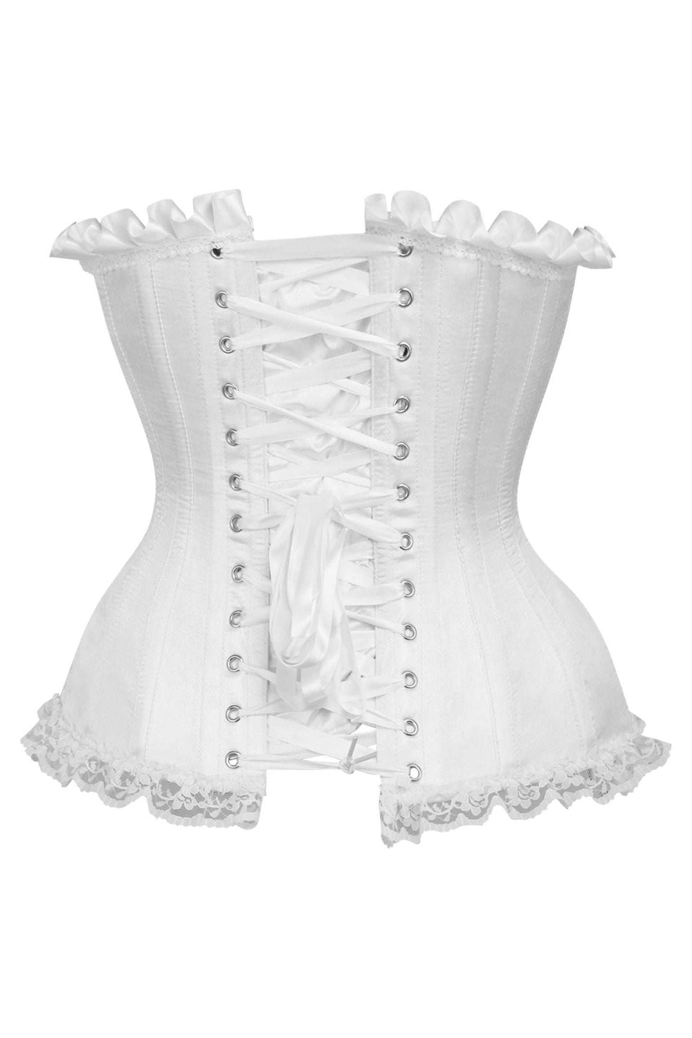 Daisy Corsets Top Drawer White Satin Steel Boned Burlesque Corset - Daisy Corsets - Flyclothing LLC