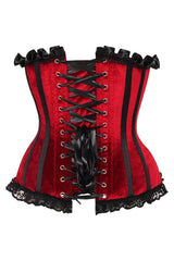 Daisy Corsets Top Drawer Dark Red Velvet Steel Boned Burlesque Corset - Daisy Corsets