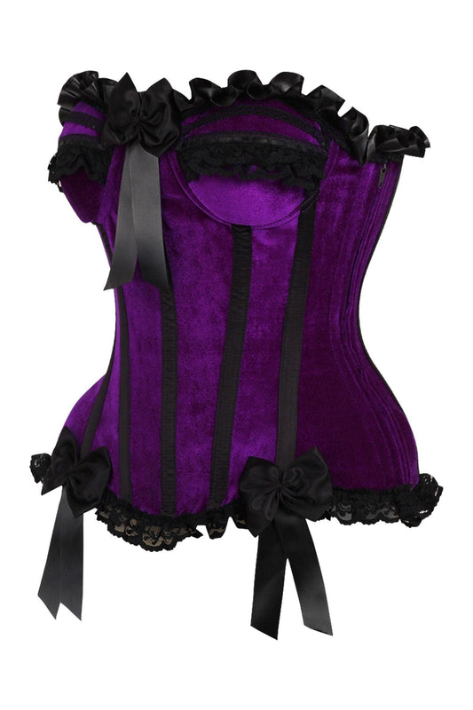Daisy Corsets Top Drawer Purple Velvet Steel Boned Burlesque Corset - Daisy Corsets