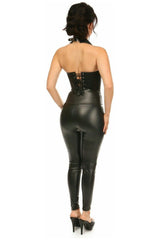 Top Drawer Black Faux Leather Steel Boned Collared Bustier Top