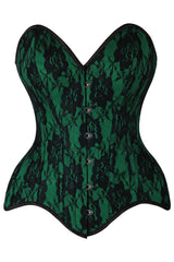 Daisy Corsets Top Drawer Green Satin w/Black Lace Overlay Steel Boned Overbust Corset - Daisy Corsets