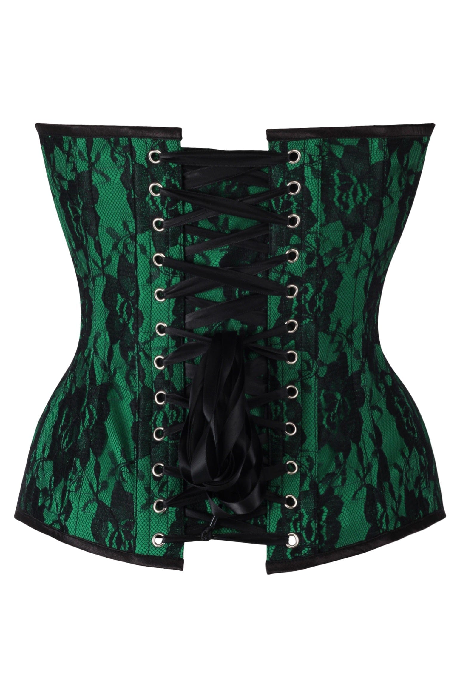 Daisy Corsets Top Drawer Green Satin w/Black Lace Overlay Steel Boned Overbust Corset - Daisy Corsets