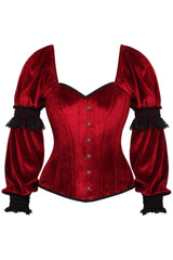 Daisy Corsets Top Drawer Dark Red Velvet Steel Boned Long Sleeve Corset - Daisy Corsets - Flyclothing LLC