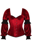 Daisy Corsets Top Drawer Dark Red Velvet Steel Boned Long Sleeve Corset - Daisy Corsets
