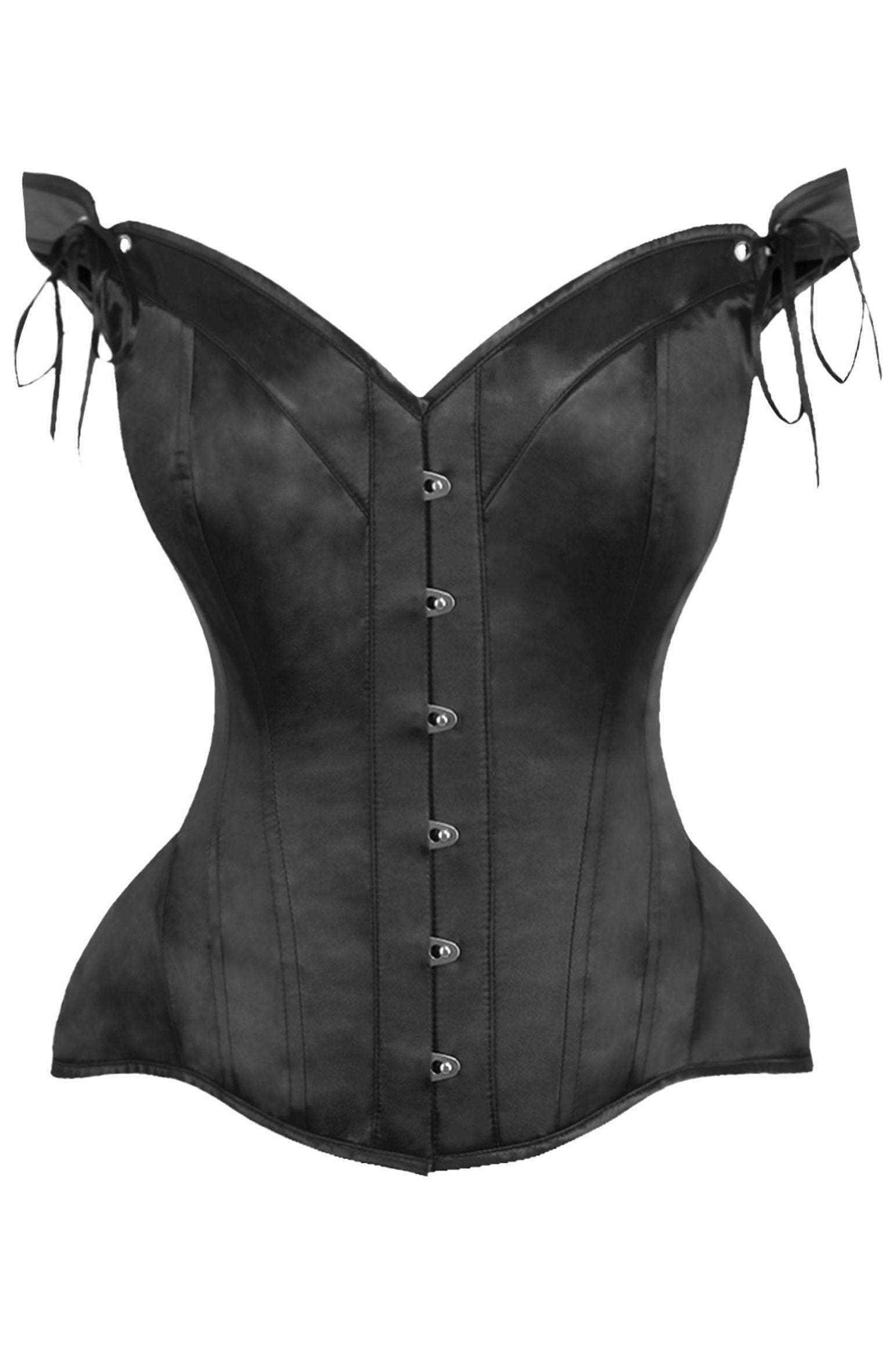 Daisy Corsets Top Drawer Black Satin Steel Boned Corset w/Straps - Daisy Corsets - Flyclothing LLC