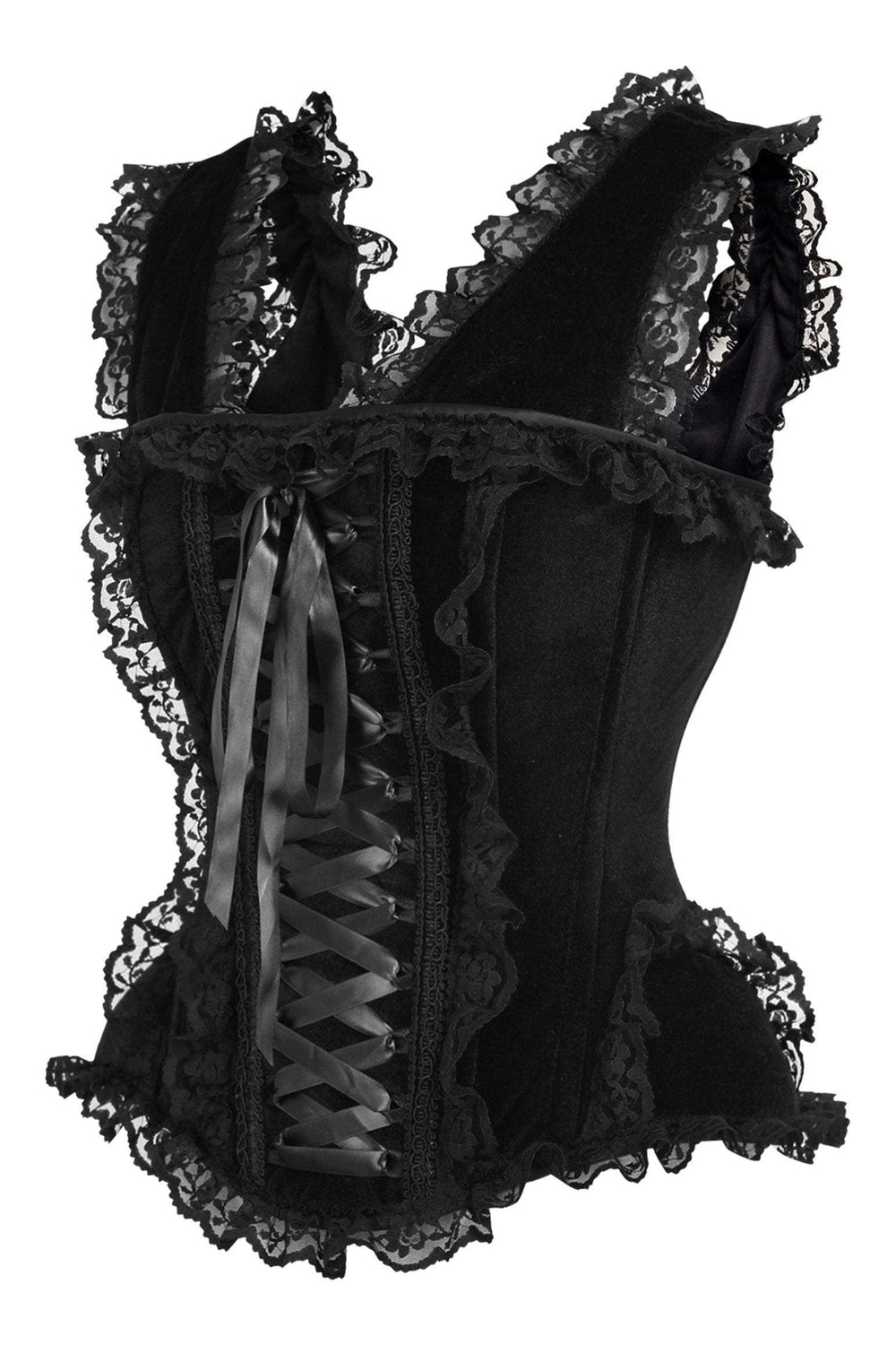 Daisy Corsets Top Drawer Black Velvet & Lace Steel Boned Corset w/Cap Sleeves - Daisy Corsets - Flyclothing LLC