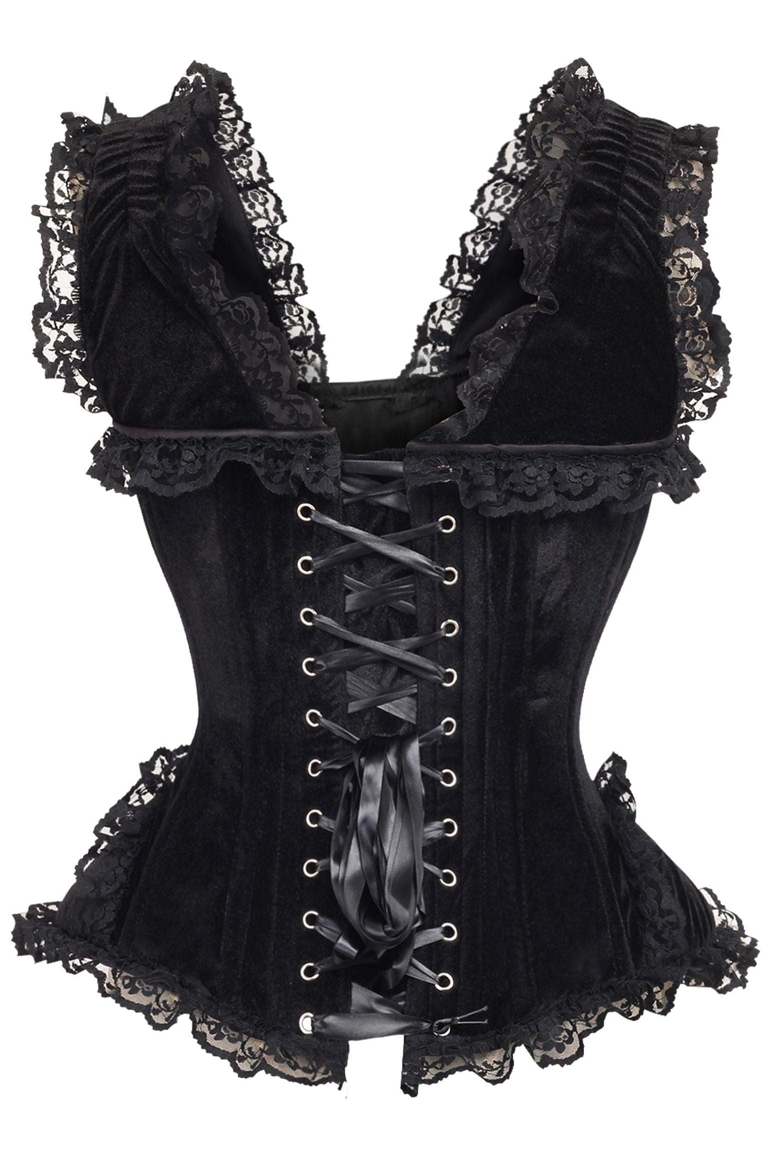 Daisy Corsets Top Drawer Black Velvet & Lace Steel Boned Corset w/Cap Sleeves - Daisy Corsets