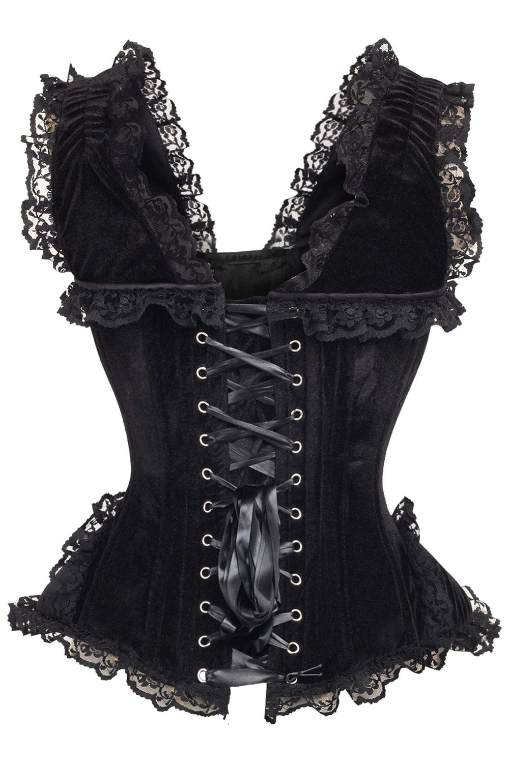 Daisy Corsets Top Drawer Black Velvet & Lace Steel Boned Corset w/Cap Sleeves - Daisy Corsets - Flyclothing LLC