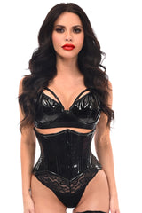 Daisy Corsets Top Drawer Black Patent PVC Vinyl Double Steel Boned Curvy Cut Waist Cincher - Daisy Corsets