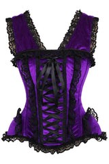 Daisy Corsets Top Drawer Purple Velvet & Lace Steel Boned Corset w/Cap Sleeves - Daisy Corsets