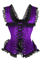 Daisy Corsets Top Drawer Purple Velvet & Lace Steel Boned Corset w/Cap Sleeves - Daisy Corsets
