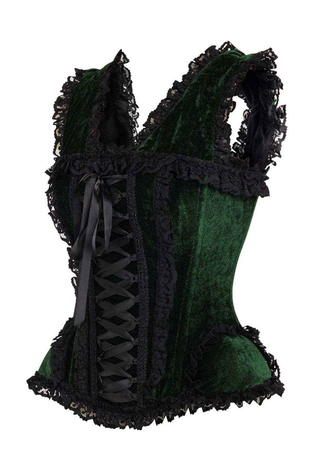 Daisy Corsets Top Drawer Dark Green Velvet & Lace Steel Boned Corset w/Cap Sleeves - Daisy Corsets - Flyclothing LLC