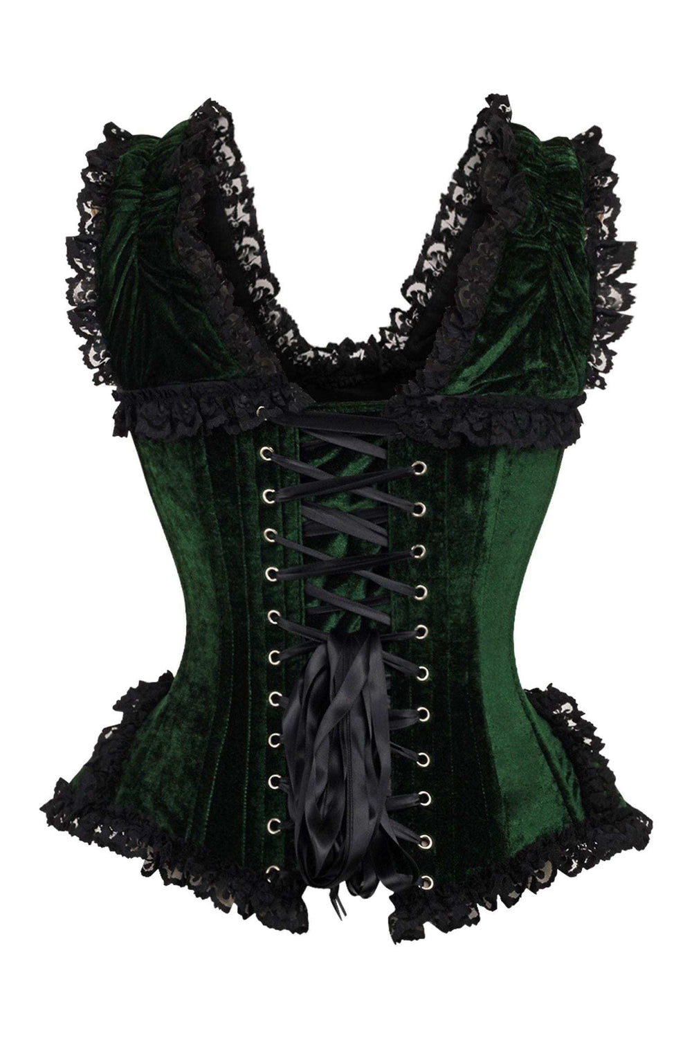 Daisy Corsets Top Drawer Dark Green Velvet & Lace Steel Boned Corset w/Cap Sleeves - Daisy Corsets - Flyclothing LLC