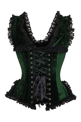 Daisy Corsets Top Drawer Dark Green Velvet & Lace Steel Boned Corset w/Cap Sleeves - Daisy Corsets